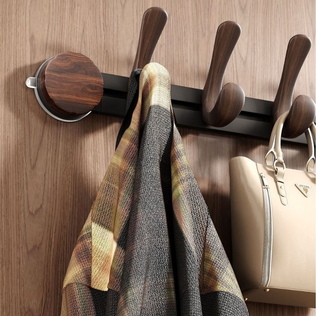Walnut wall mounted clothes rack