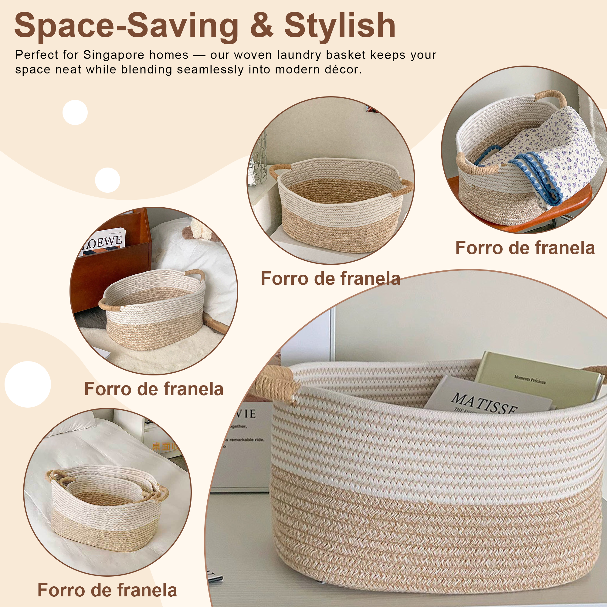 Handmade cotton rope woven storage basket