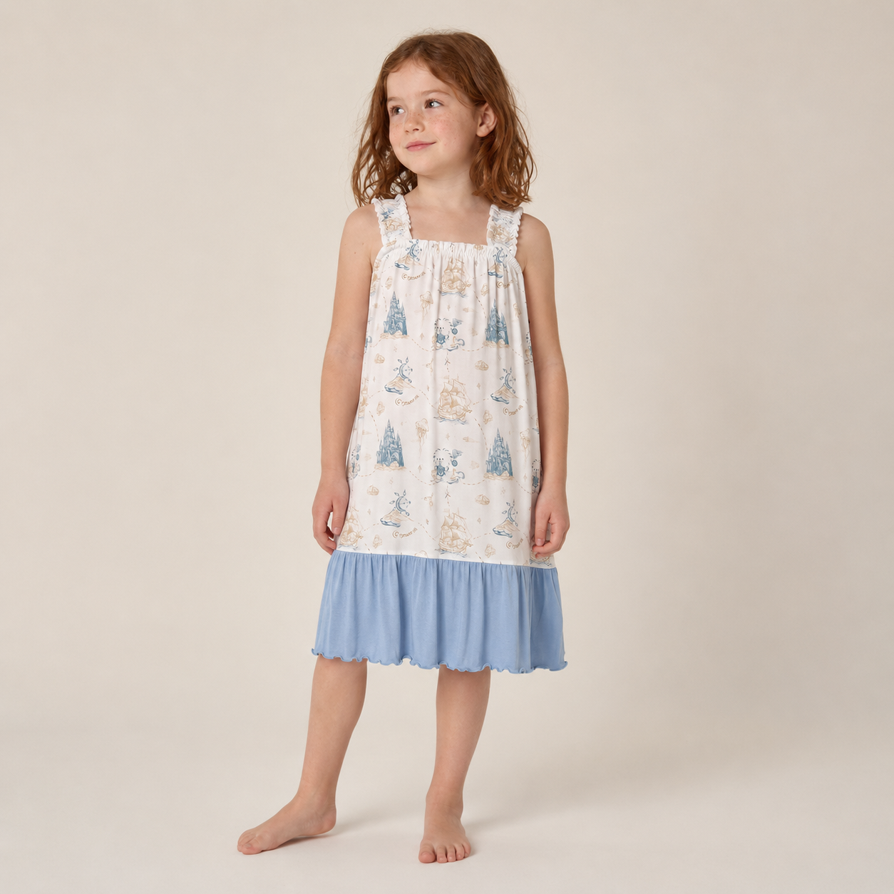 Kids Square-Neck Dress (Ocean Voyage)