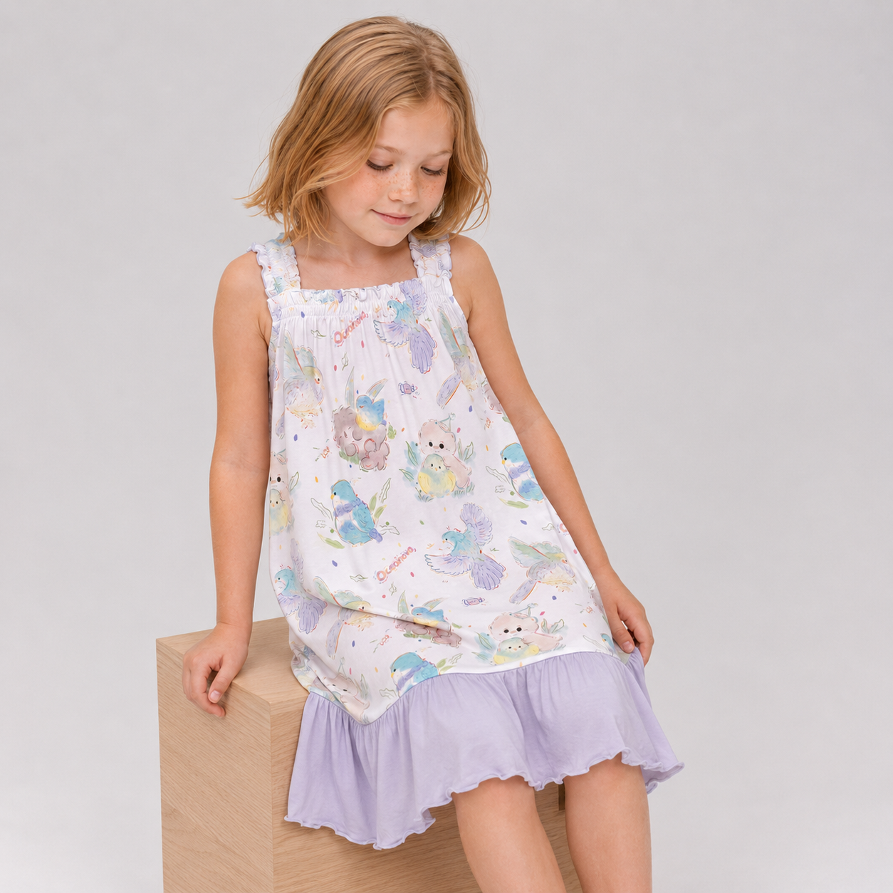 Kids Square-Neck Dress (Birdsong Garden)