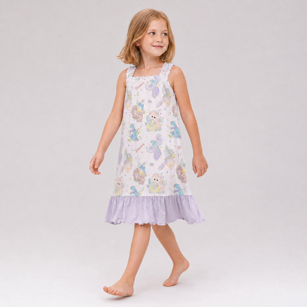 Kids Square-Neck Dress (Birdsong Garden)