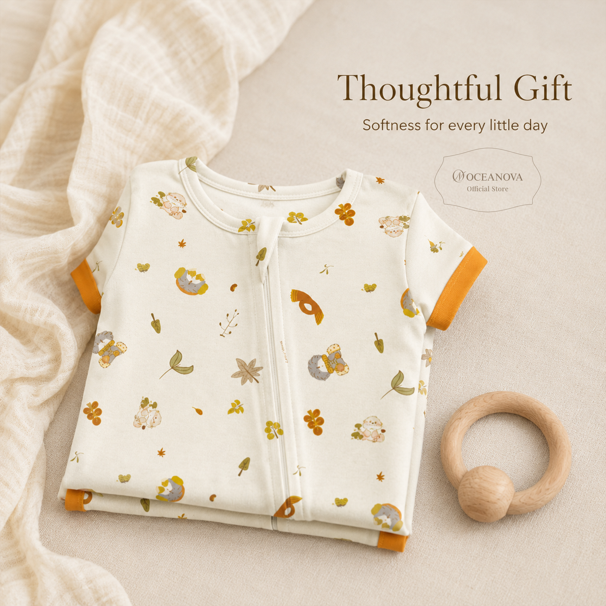 Mini Nova Autumn Bamboo Fiber Baby Short Onesie