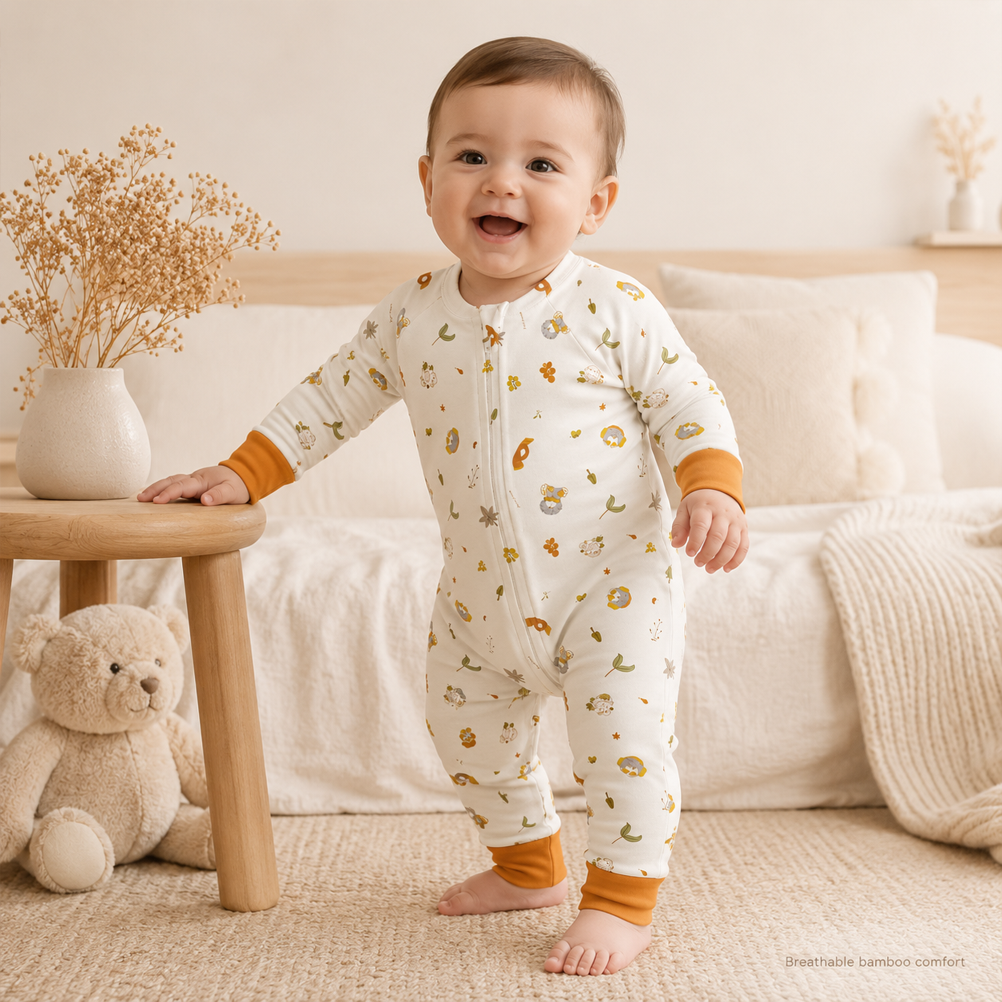 Mini New Star Autumn Bamboo Fiber Baby Long Onesie