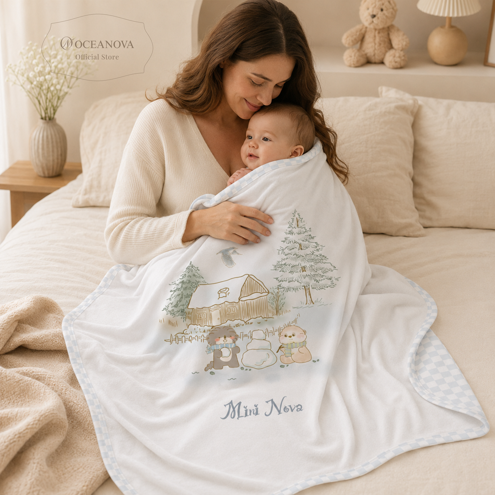 Mini Nova Large Winter Snowman Bamboo Fiber Baby Blanket