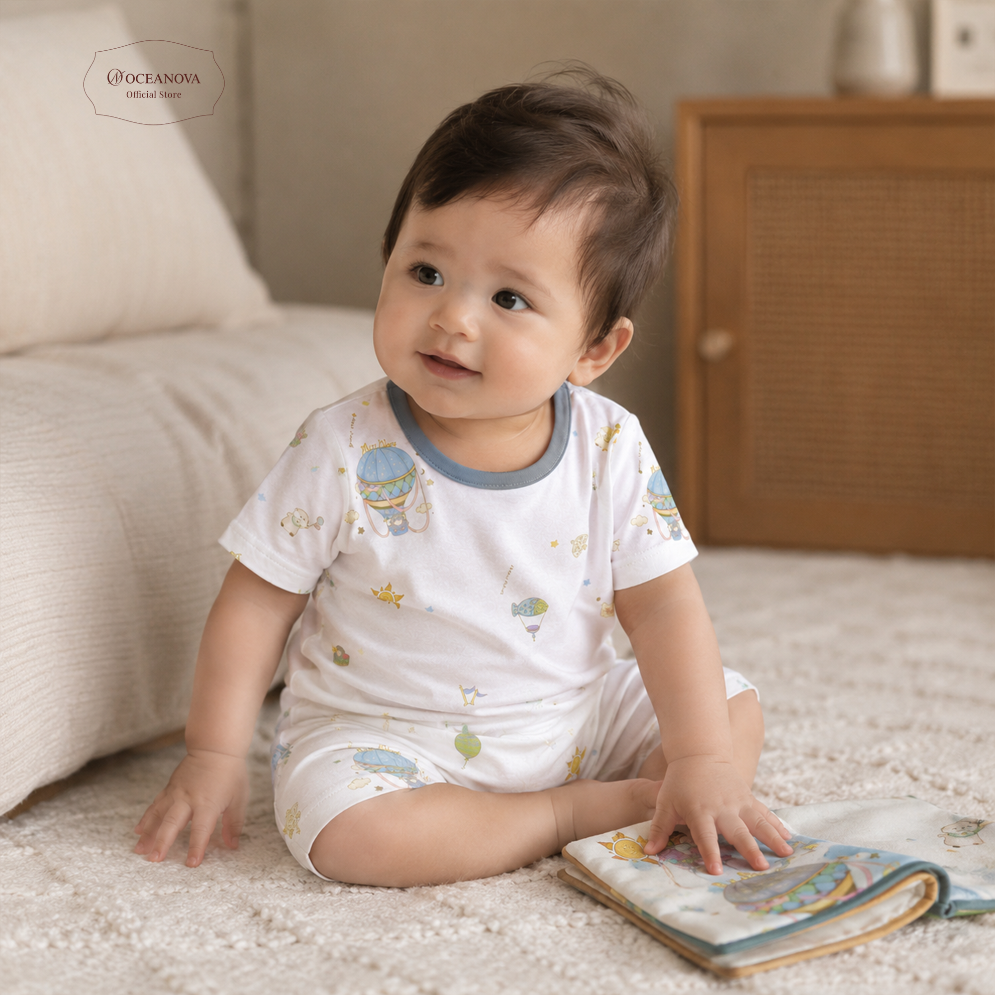 Mini Nova Hot Air Balloon Bamboo Fiber Baby Short-Sleeve Pajama Series