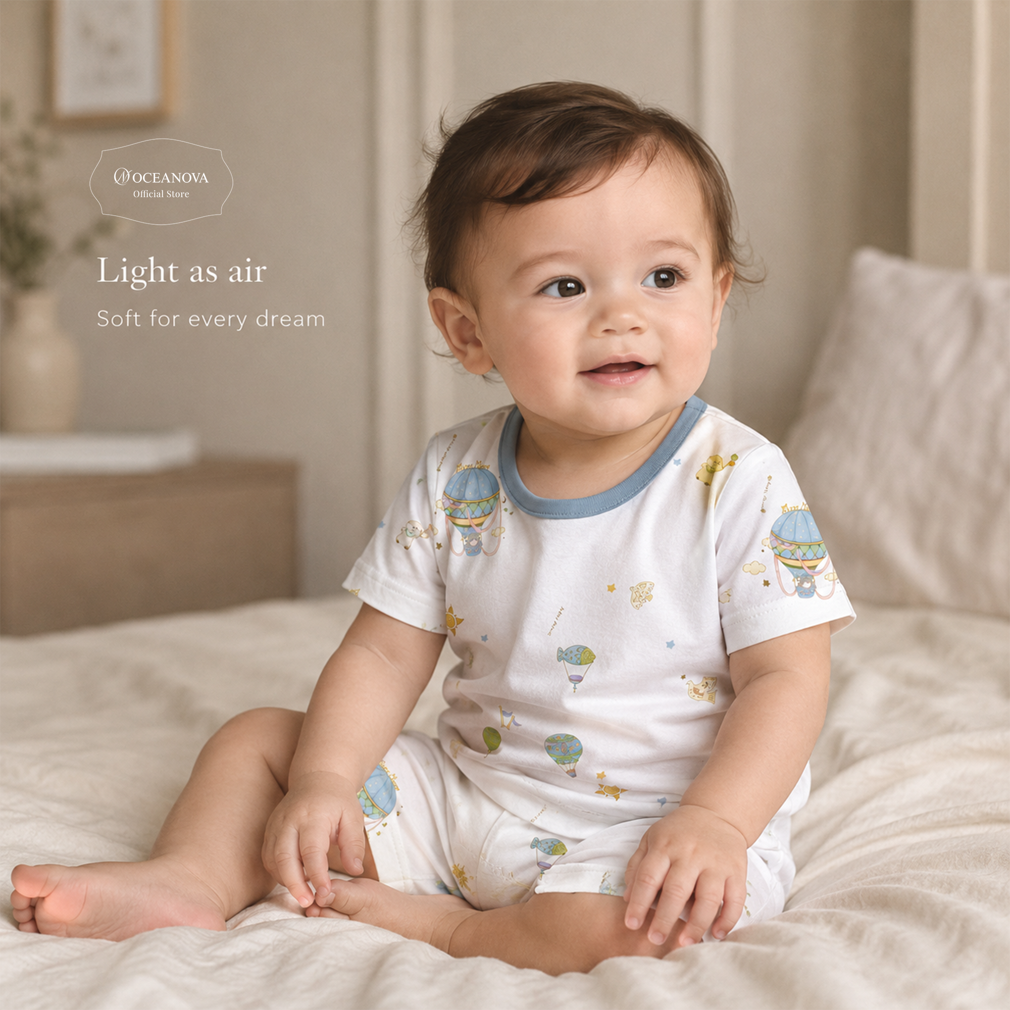 Mini Nova Hot Air Balloon Bamboo Fiber Baby Short-Sleeve Pajama Series