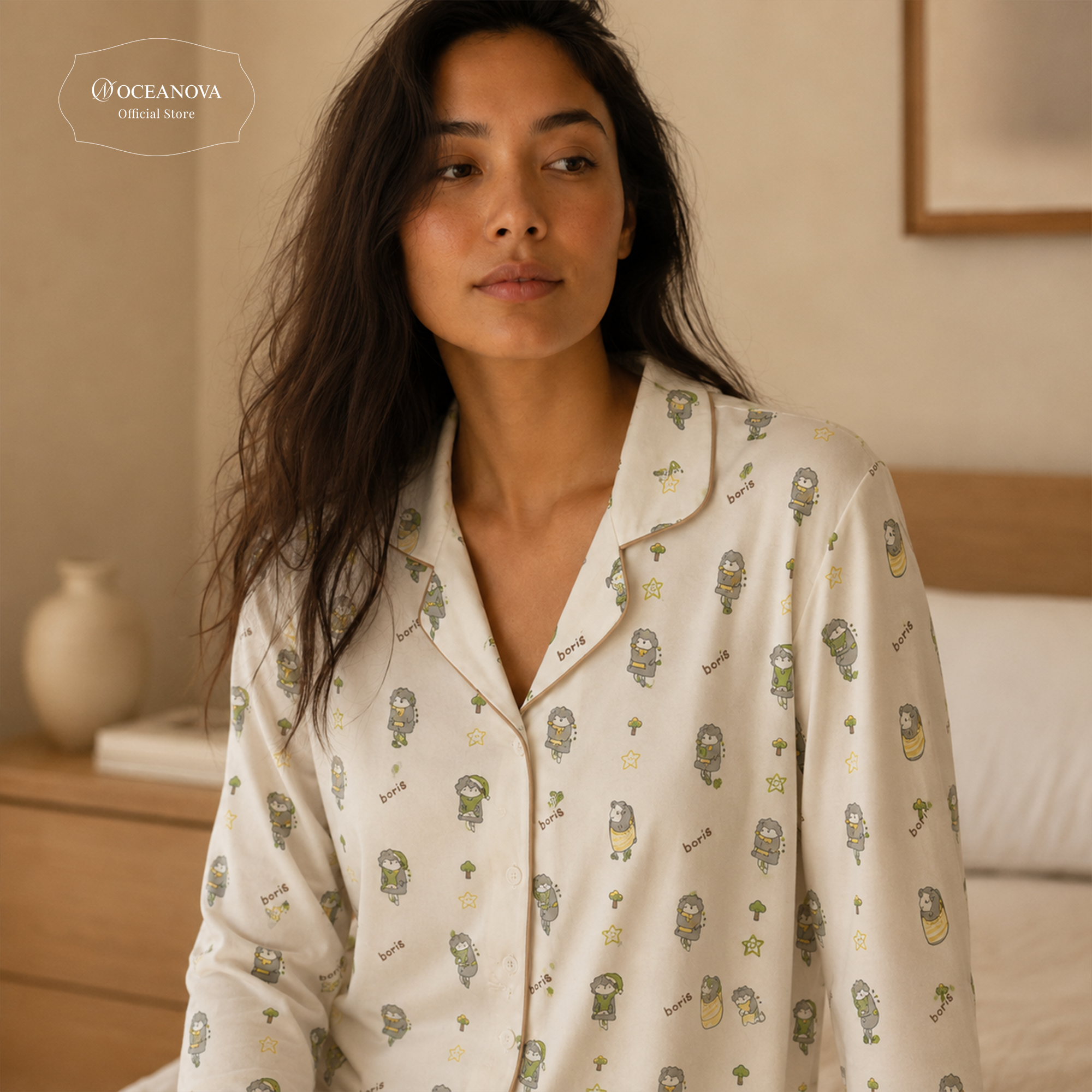 Mini nova Classic Bamboo Fiber Adult Long-Sleeved Pajama Series